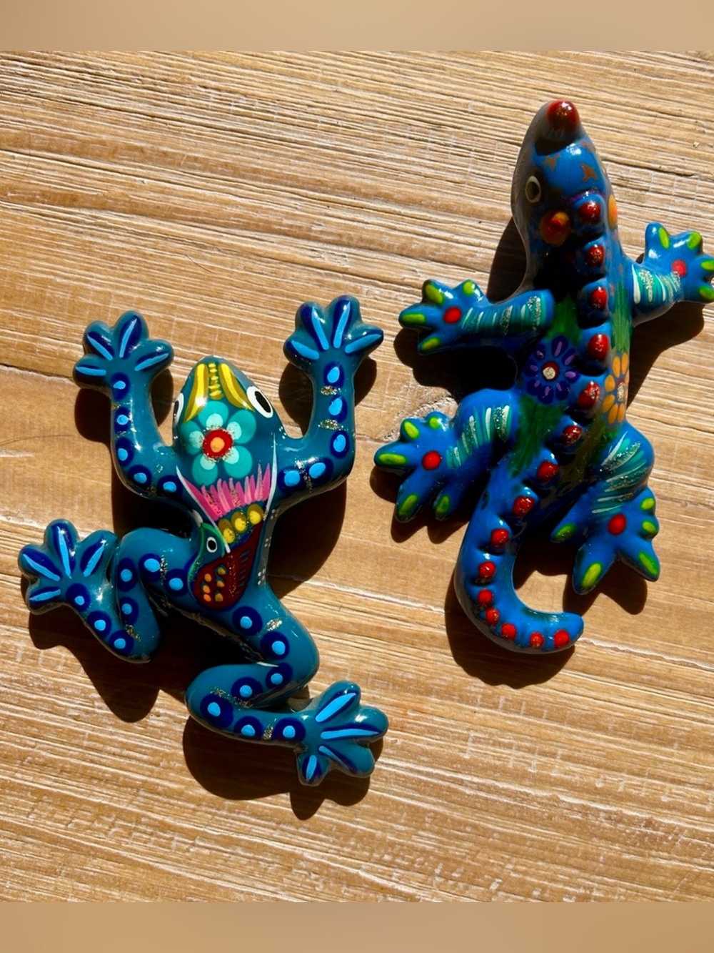 2 Hand Painted Mexican Folk Art Gecko Wall Decor
